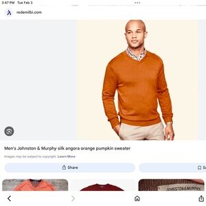 Johnston & Murphy Men's Silk Blend V-Neck Sweater in Orange